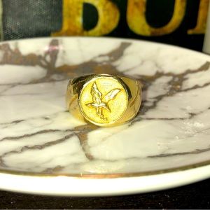 Gold round EAGLE RING mens